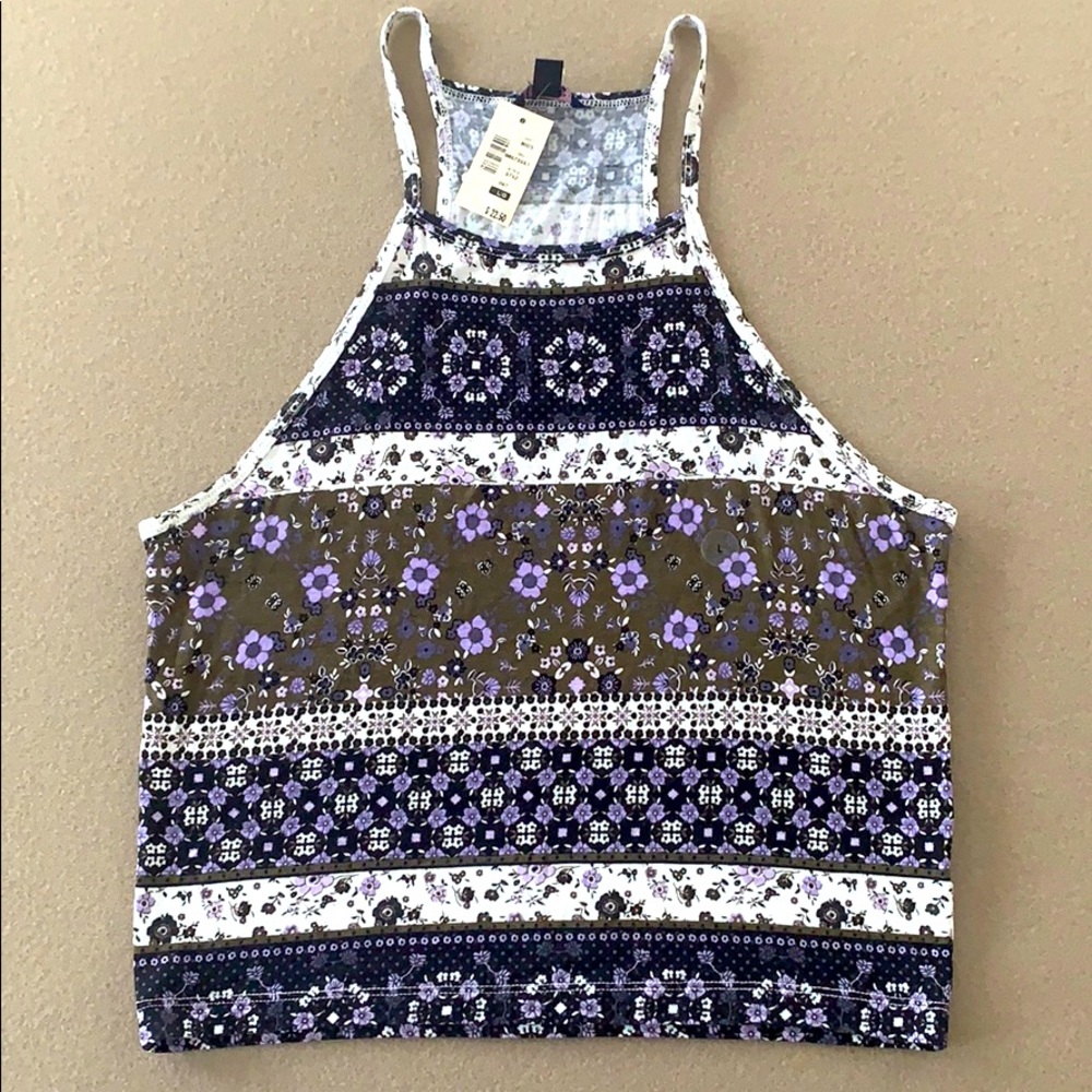 Aeropostale Floral Tank Crop Top Shirt Spaghetti